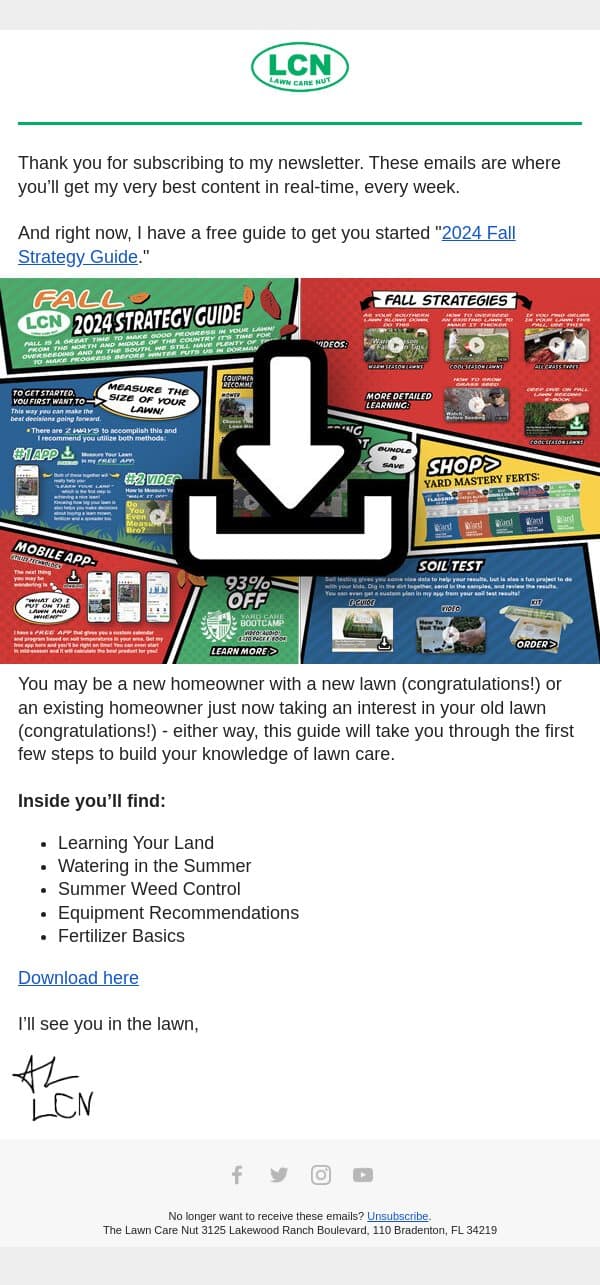 Here is your Lawn Care Strategy Guide email from The Lawn Care Nut screenshot