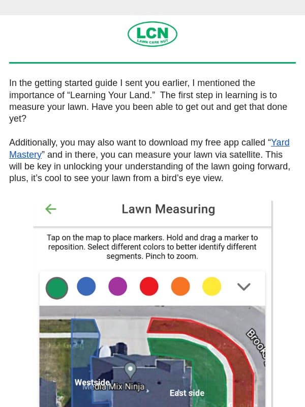 Learning Your Land email from The Lawn Care Nut