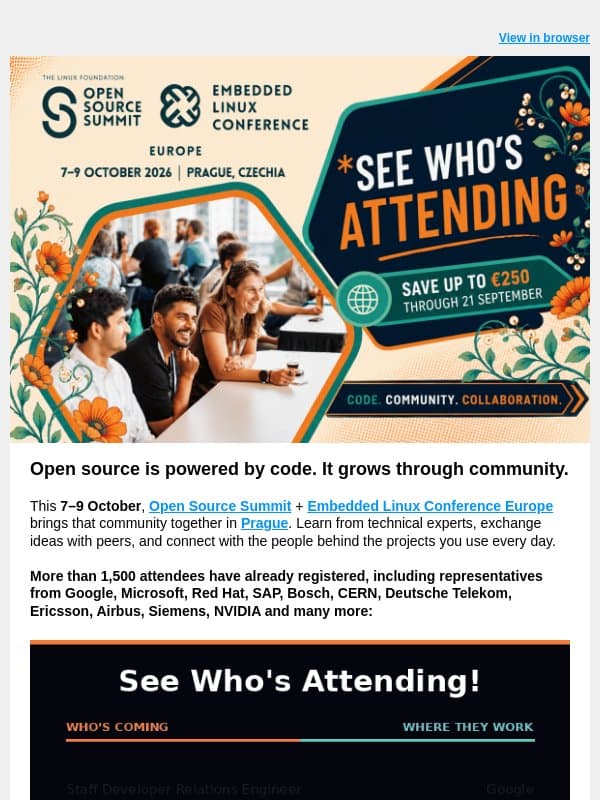 See Who You’ll Meet at Open Source Summit + ELC Europe 2026 email from The Linux Foundation