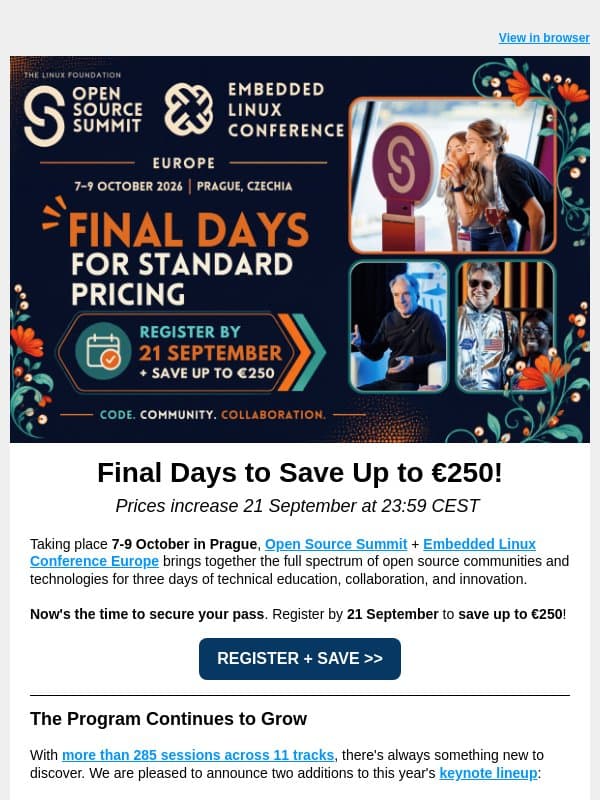 €250 savings end next week: Open Source Summit + ELC Europe 2026 email from The Linux Foundation