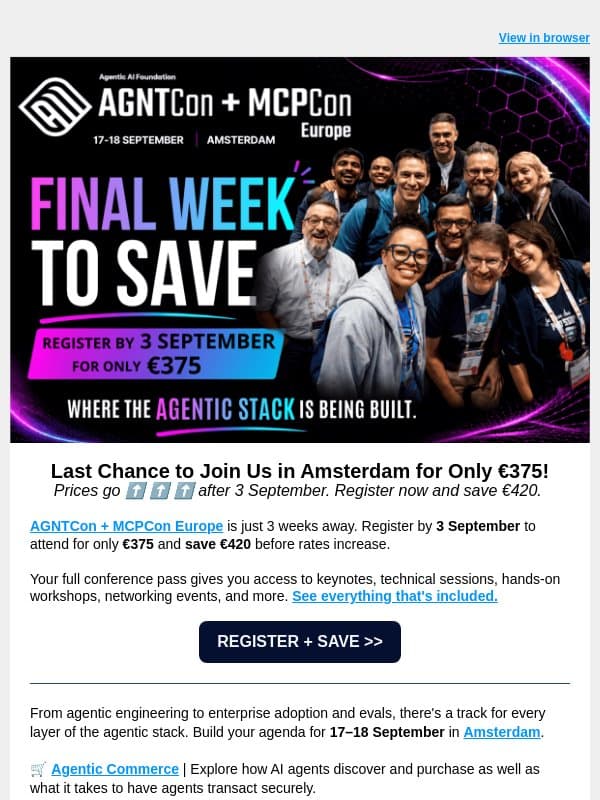 €375 pricing ends next week: AGNTCon + MCPCon Europe email from The Linux Foundation