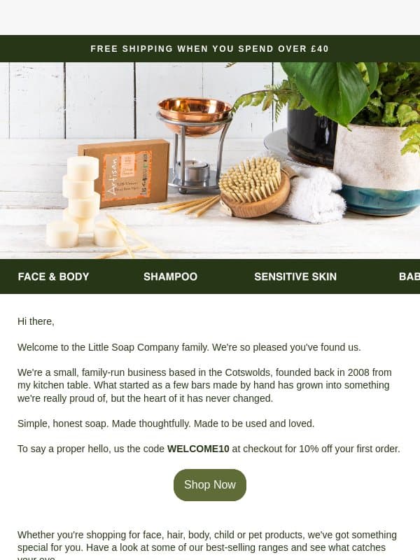 We're so glad you're here. email from The Little Soap Company