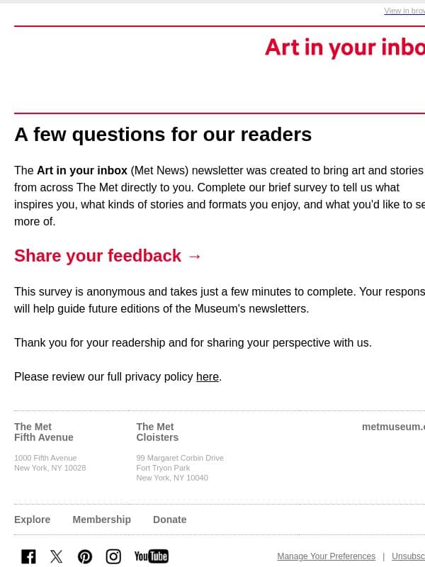 We'd love your thoughts email from The Metropolitan Museum of Art