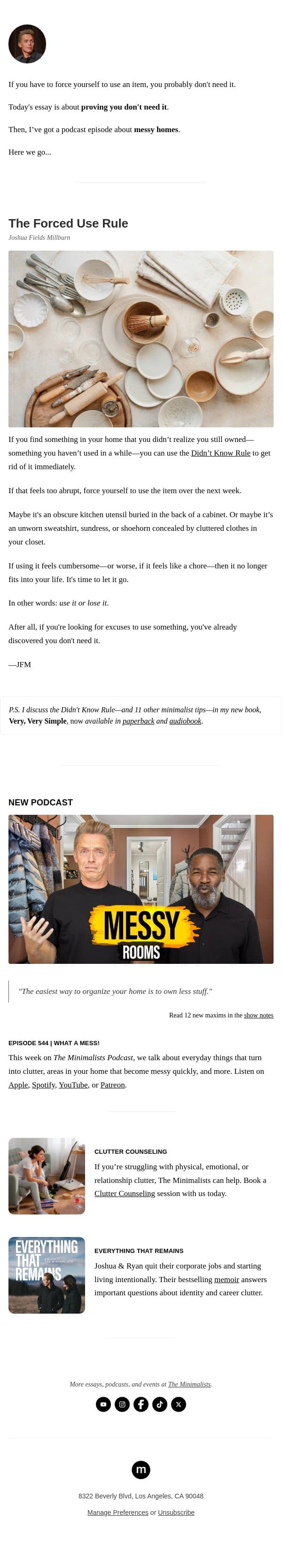 Forced Use email from The Minimalists screenshot