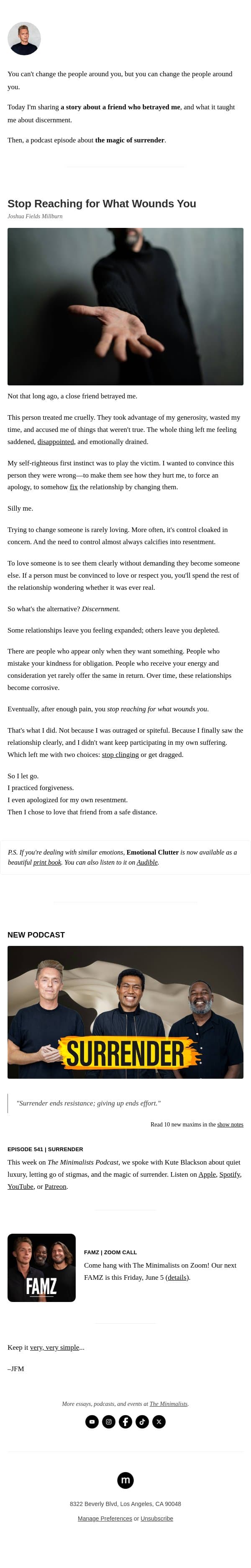 Discernment email from The Minimalists screenshot