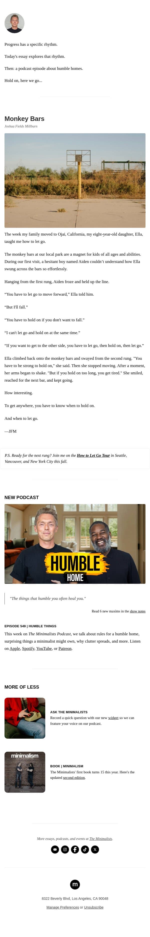 Monkey Bars email from The Minimalists screenshot