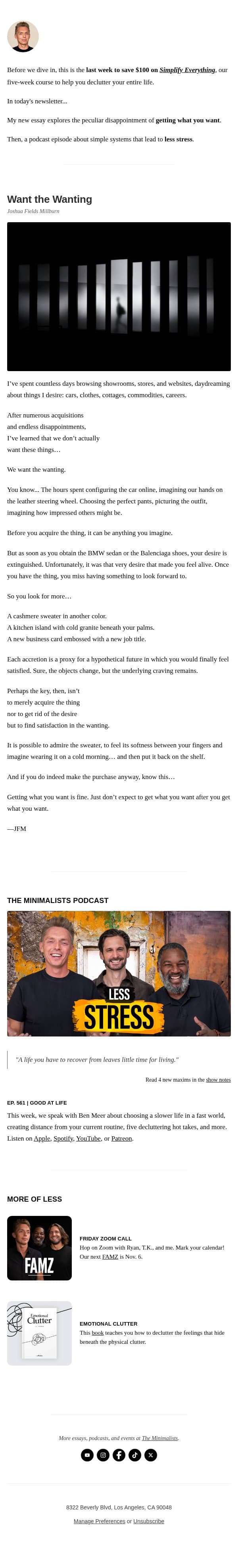 Want the Wanting email from The Minimalists screenshot