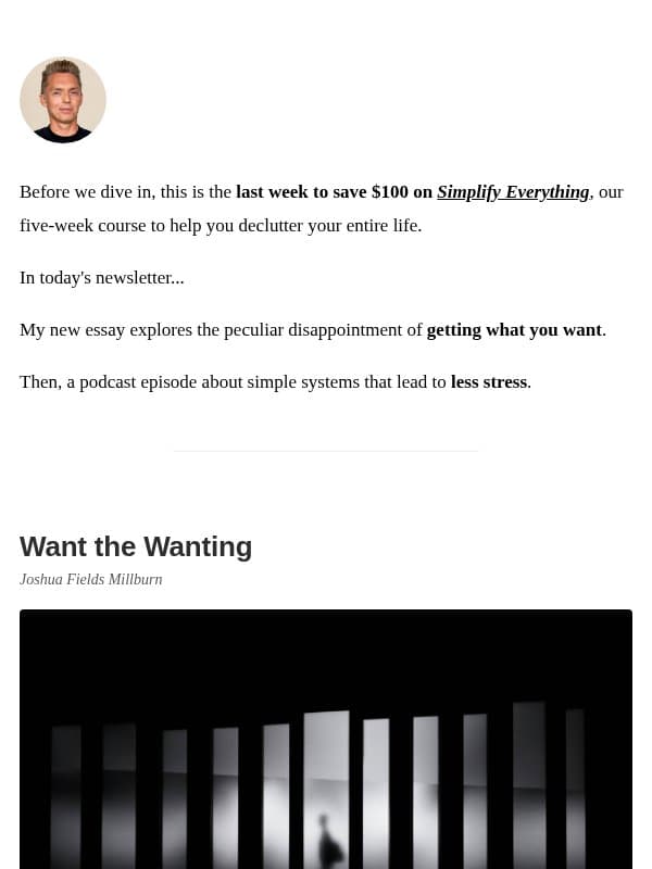 Want the Wanting email from The Minimalists
