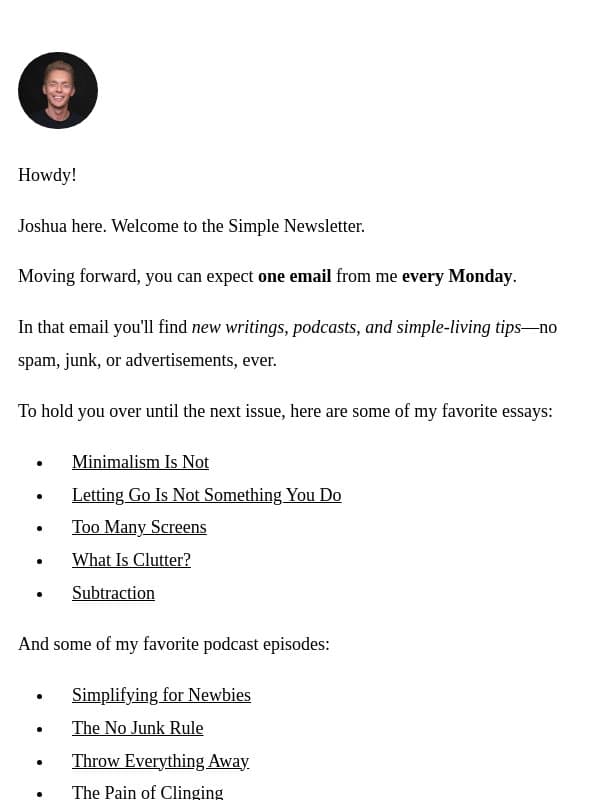 The Simple Life email from The Minimalists