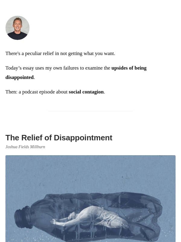 The Relief of Disappointment email from The Minimalists