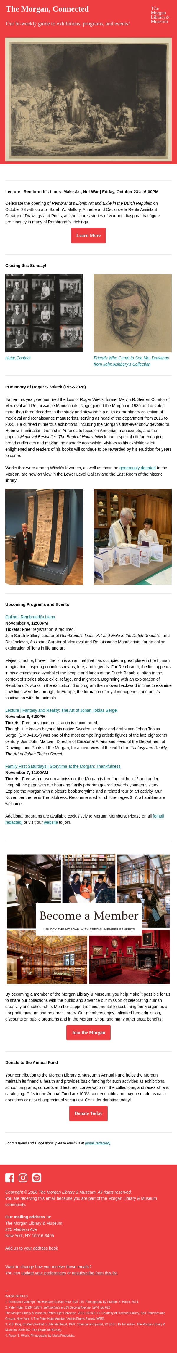 The Morgan, Connected | October 21, 2026 email from The Morgan Library & Museum screenshot