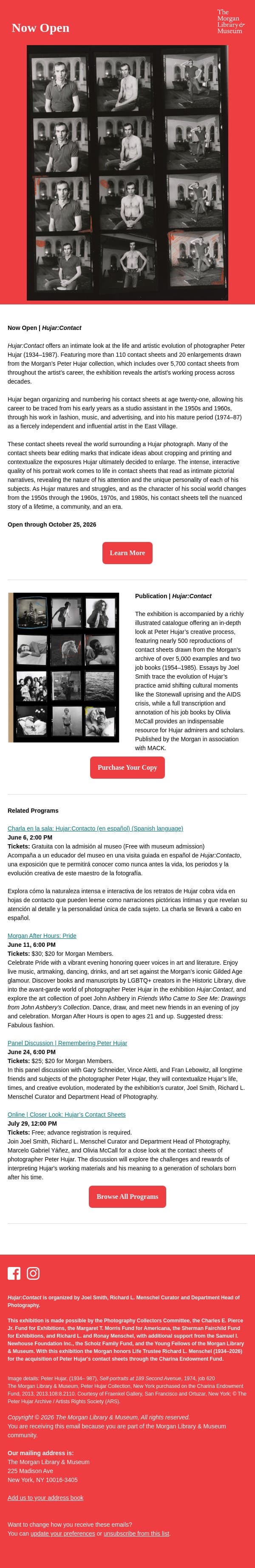 Now Open | Hujar:Contact email from The Morgan Library & Museum screenshot