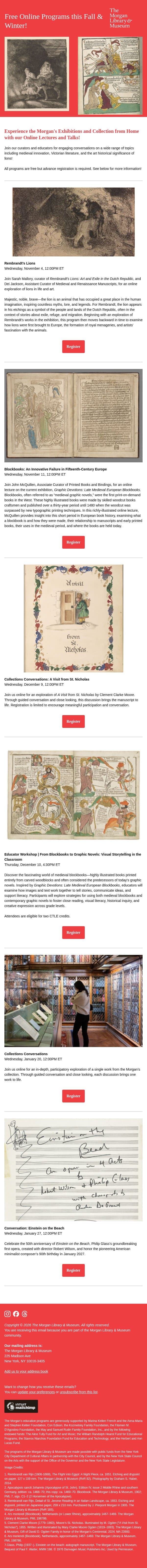 Online Programs this Fall and Winter email from The Morgan Library & Museum screenshot