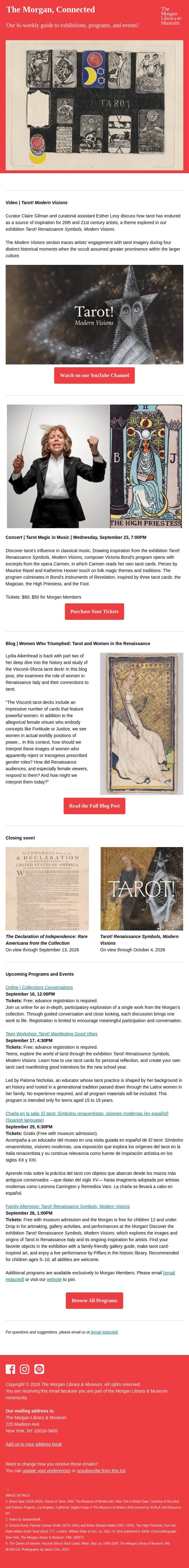 The Morgan, Connected | September 9, 2026 email from The Morgan Library & Museum screenshot