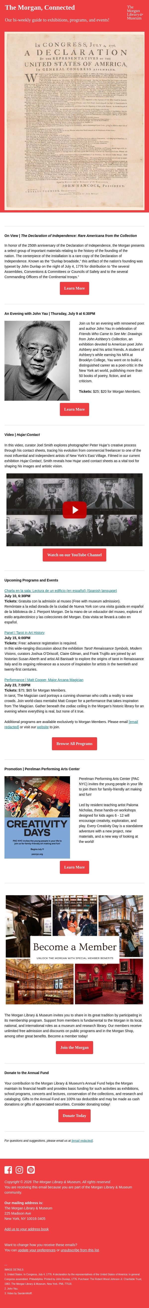 The Morgan, Connected | June 24, 2026 email from The Morgan Library & Museum screenshot