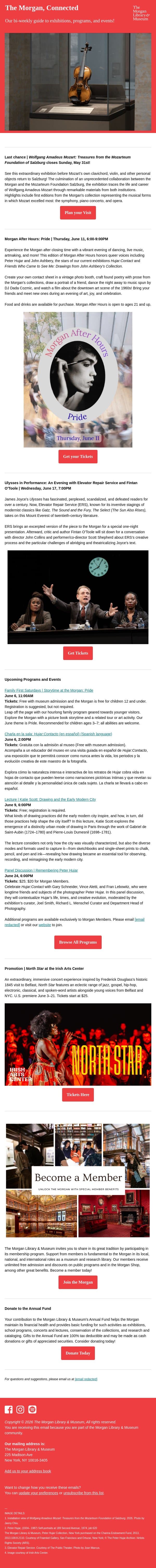 The Morgan, Connected | May 27, 2026 email from The Morgan Library & Museum screenshot
