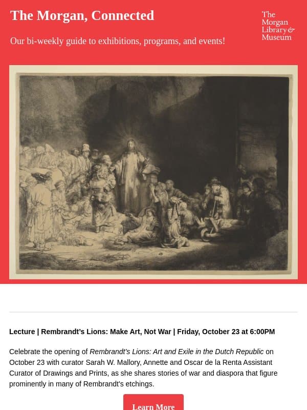 The Morgan, Connected | October 21, 2026 email from The Morgan Library & Museum