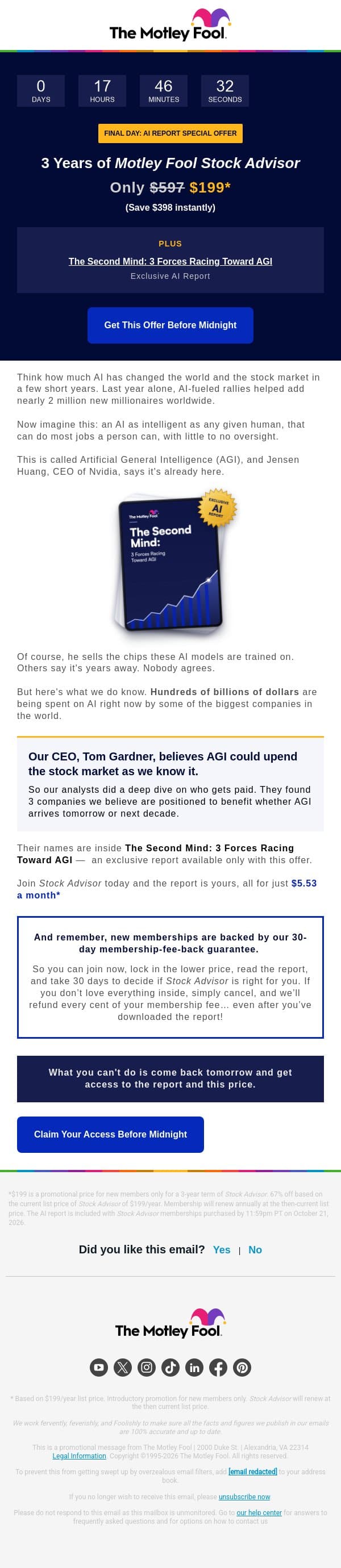 Ends at midnight email from The Motley Fool screenshot
