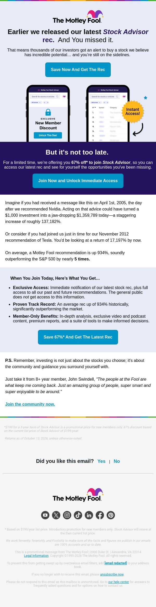 You missed it. Here’s your second shot. email from The Motley Fool screenshot