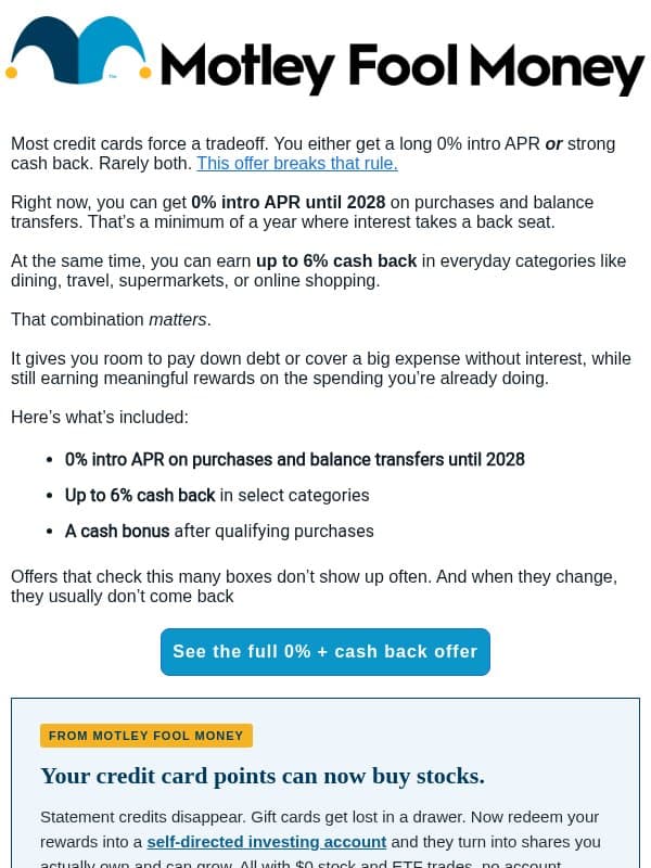 Most cards make you choose. This one doesn't. email from The Motley Fool