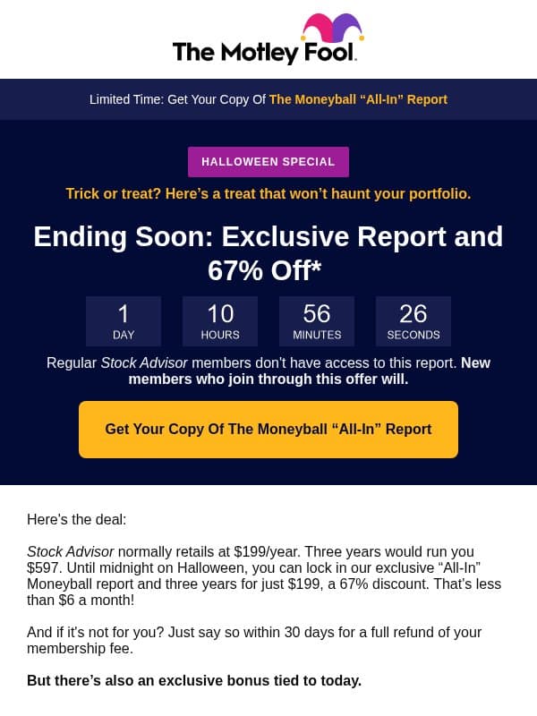 The "All In" report disappears on Halloween night email from The Motley Fool