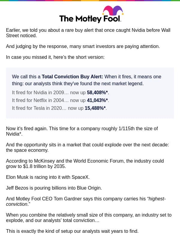 Last call on this signal email from The Motley Fool