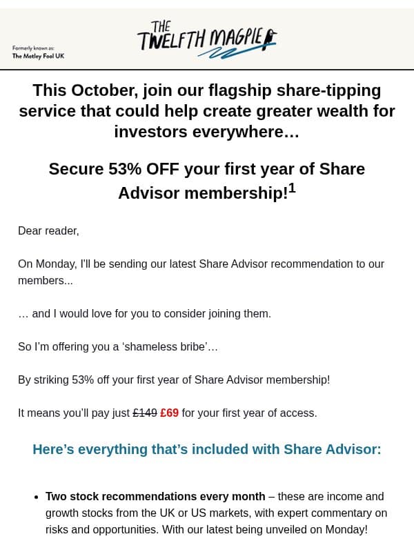 Deadline 4.30pm Monday. Can I send you this? email from The Motley Fool