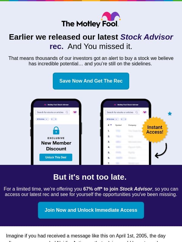You missed it. Here’s your second shot. email from The Motley Fool
