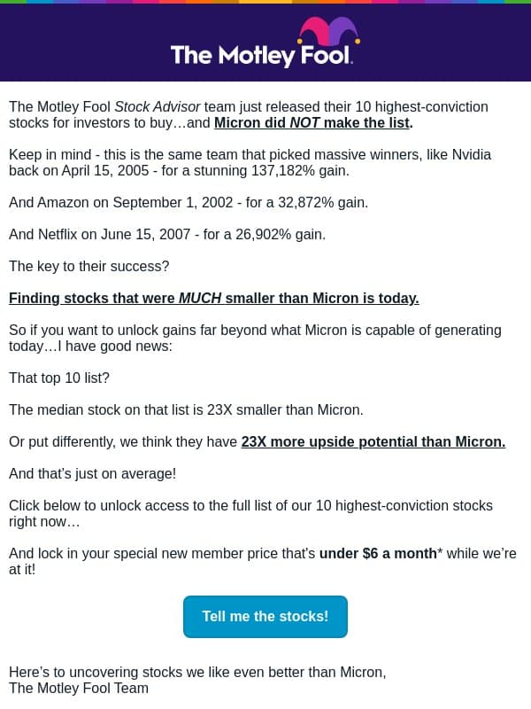 Forget Micron. These stocks could have 23x more runway email from The Motley Fool