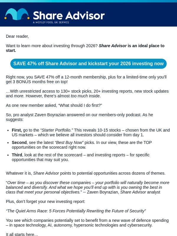How to Kickstart Your 2026 Investing? email from The Motley Fool