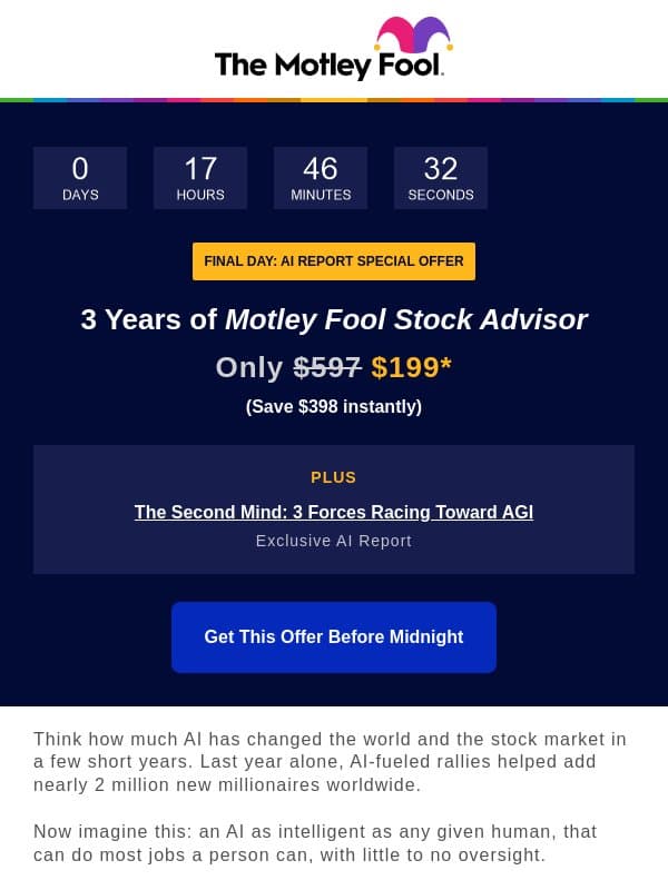 Ends at midnight email from The Motley Fool