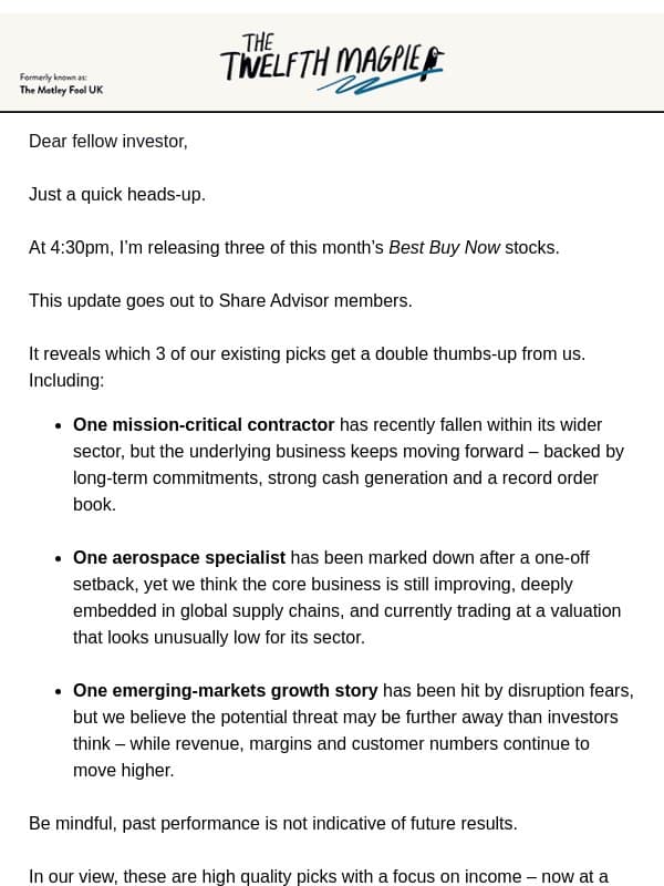Today: Our 3 Top Income Stocks Revealed email from The Motley Fool
