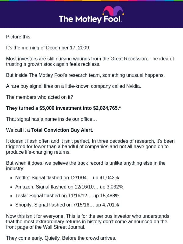 The Signal That Turned $5,000 into $2.8M Just Fired Again email from The Motley Fool