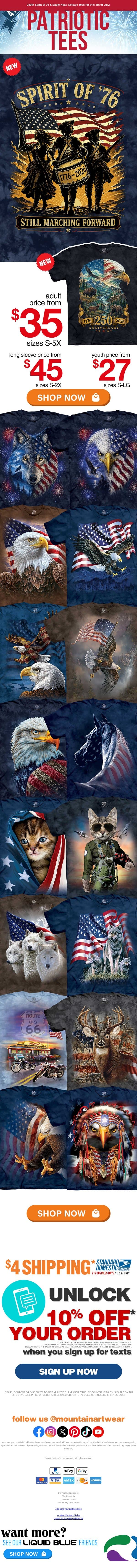 4th of July! NEW 250th 🇺🇸 Patriotic Tees email from The Mountain screenshot