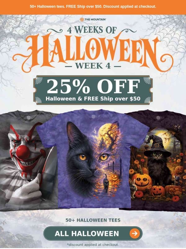 Hurry! 25% OFF All Halloween Tees 🎃 email from The Mountain