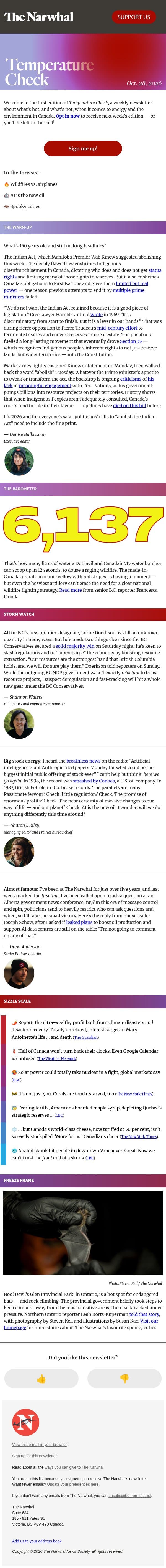 Welcome to Temperature Check email from The Narwhal screenshot