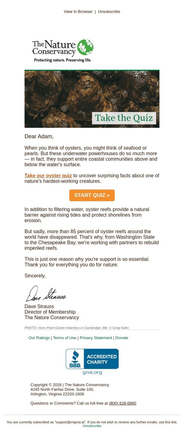 Don't Be Shellfish - Take the Quiz! email from The Nature Conservancy screenshot