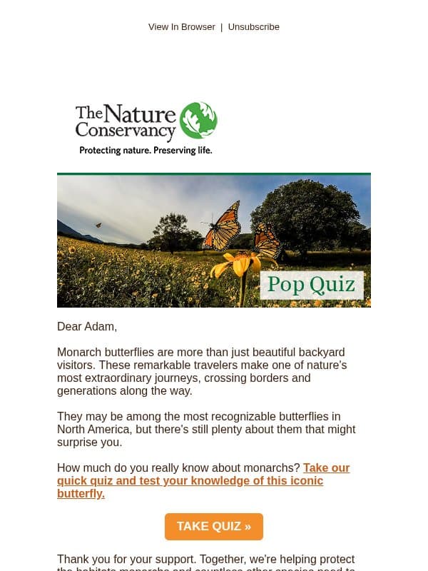 A new quiz fit for a monarch 👑 email from The Nature Conservancy