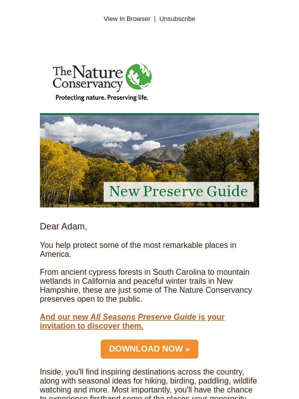 See Your Impact in Every Season email from The Nature Conservancy