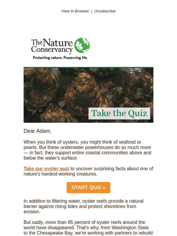 Don't Be Shellfish - Take the Quiz! email from The Nature Conservancy