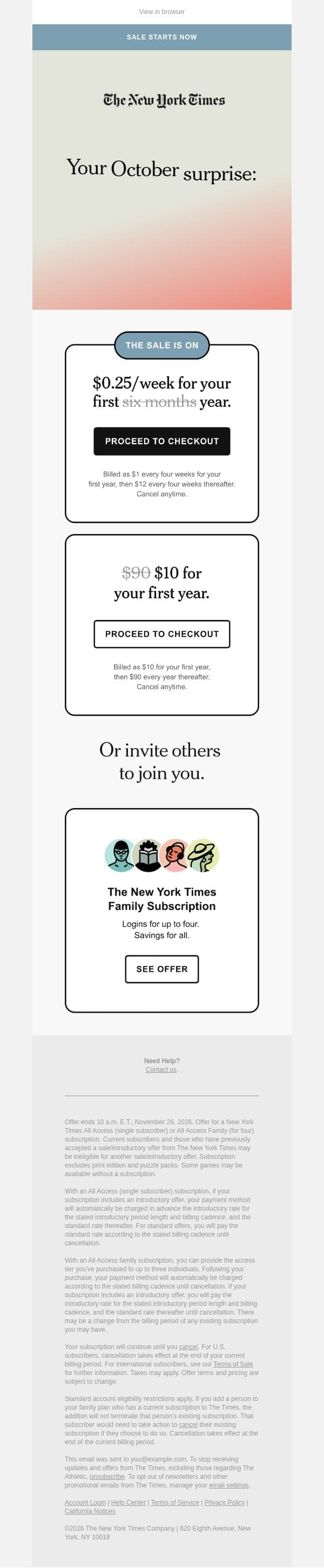 The Midterms Sale is on. Save: $0.25 a week. email from The New York Times screenshot