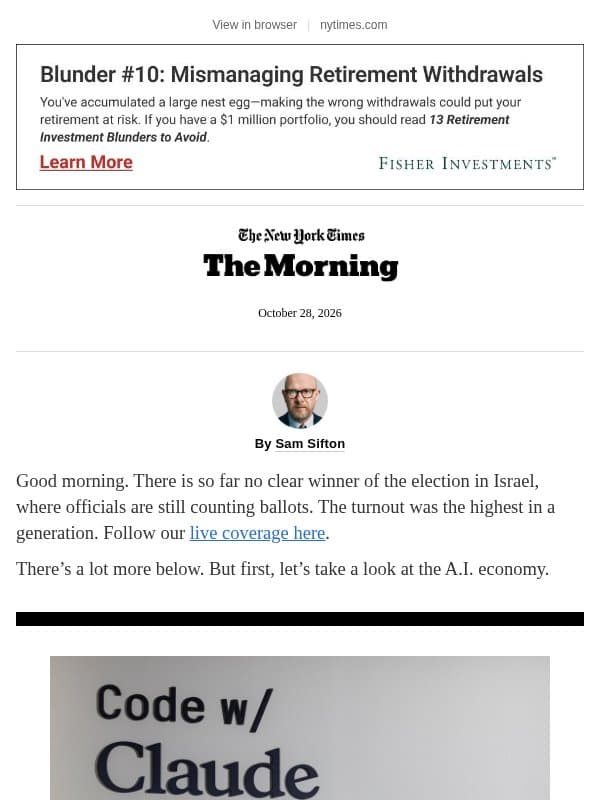 The Morning: A.I. by the numbers email from The New York Times