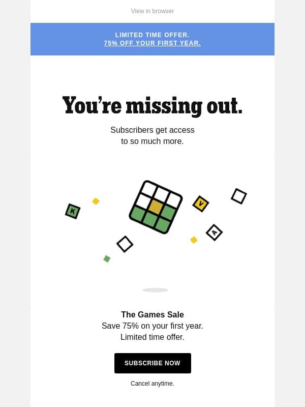 5 games unlocked. 1 great offer. email from The New York Times