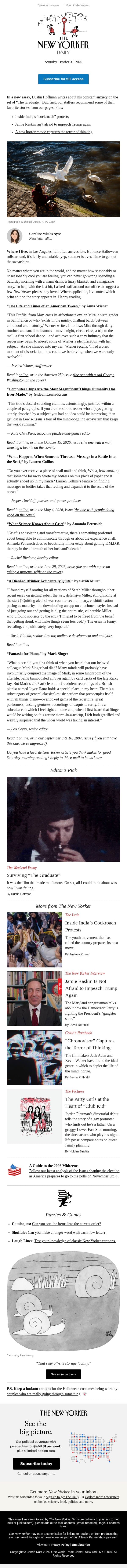 Dustin Hoffman on Surviving “The Graduate” email from The New Yorker screenshot