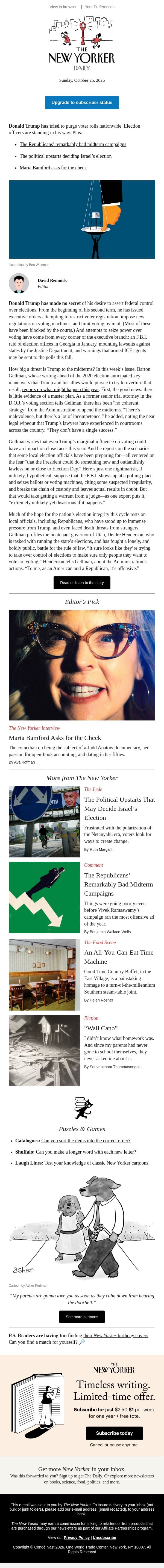Defending the Midterms from Trump email from The New Yorker screenshot