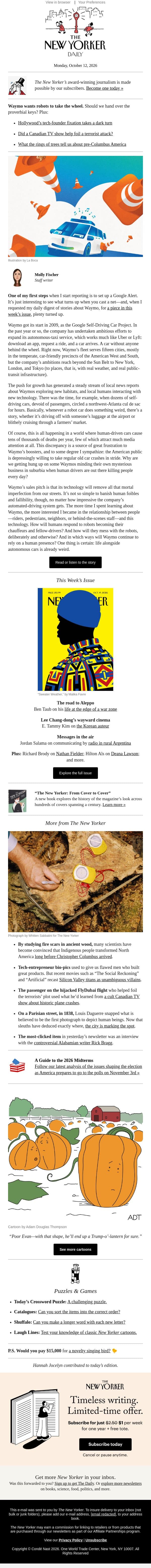 Should Cars Just Drive Themselves? email from The New Yorker screenshot
