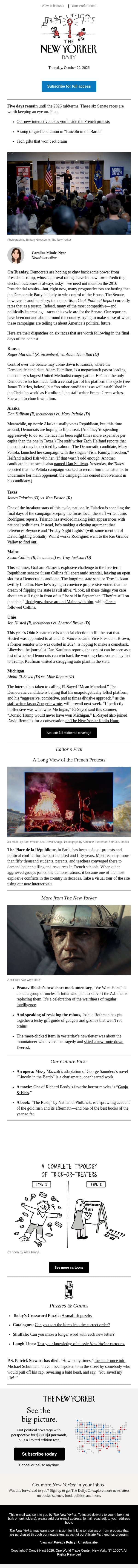 Six Senate Races We’re Watching email from The New Yorker screenshot