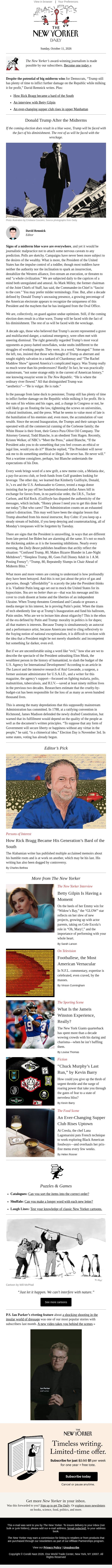 Will a Blue Wave Crash on Trump? email from The New Yorker screenshot