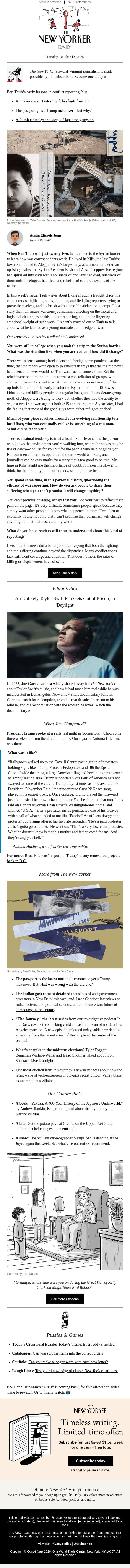 A Reporter’s War-Zone Education email from The New Yorker screenshot