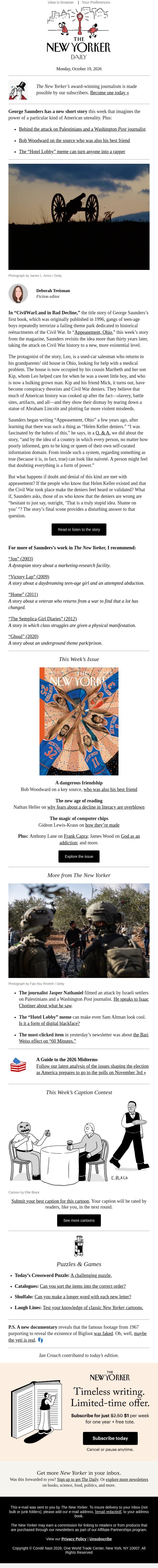 George Saunders on American Misinformation email from The New Yorker screenshot